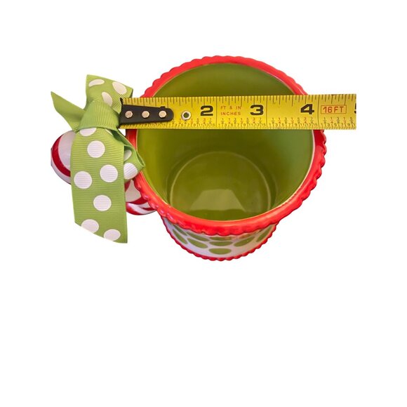 Green & Red Polka Dot Ceramic Mug With Bow Handle By Mud Pie - Picture 10 of 13